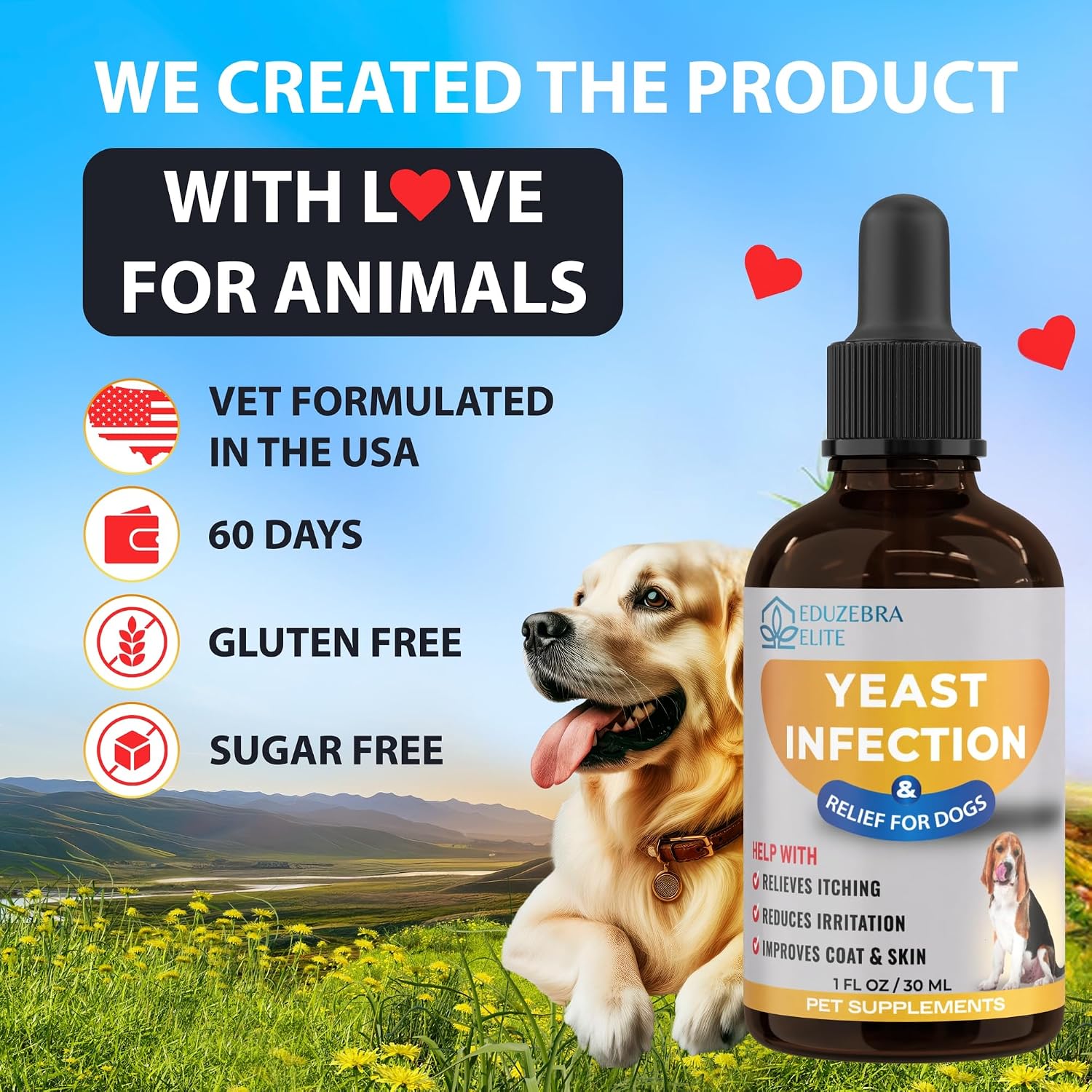 Tratamiento para infecciones por levaduras en perros - Alivio del picor y la irritación - Fórmula líquida de EDUZEBRA
