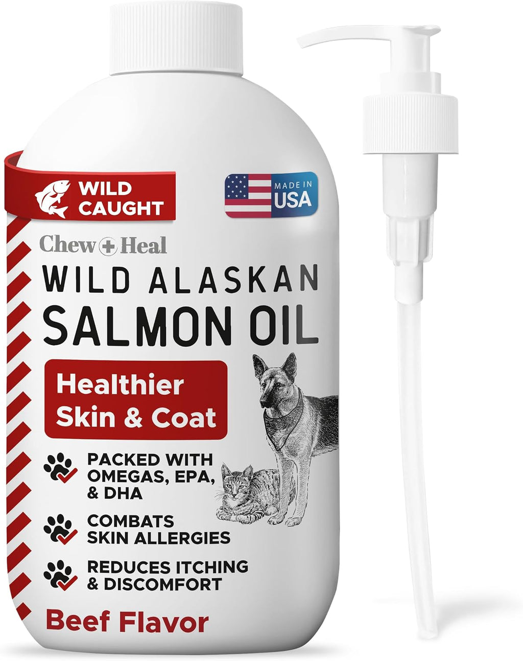 Pure Wild Alaskan Salmon Oil for Dogs - 16 oz - Sabor a Carne de Res - Aceite de Salmón para Perros