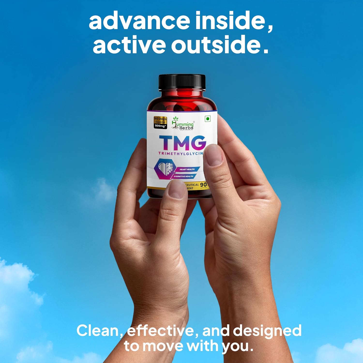 Humming Herbs TMG Suplemento de Trimetilglicina 500 mg – 90 Cápsulas Veganas | Encapsulación Microcristalina para Mayor Biodisponibilidad | Donante de Metilo para el Apoyo del Corazón, Cerebro y Homocisteína