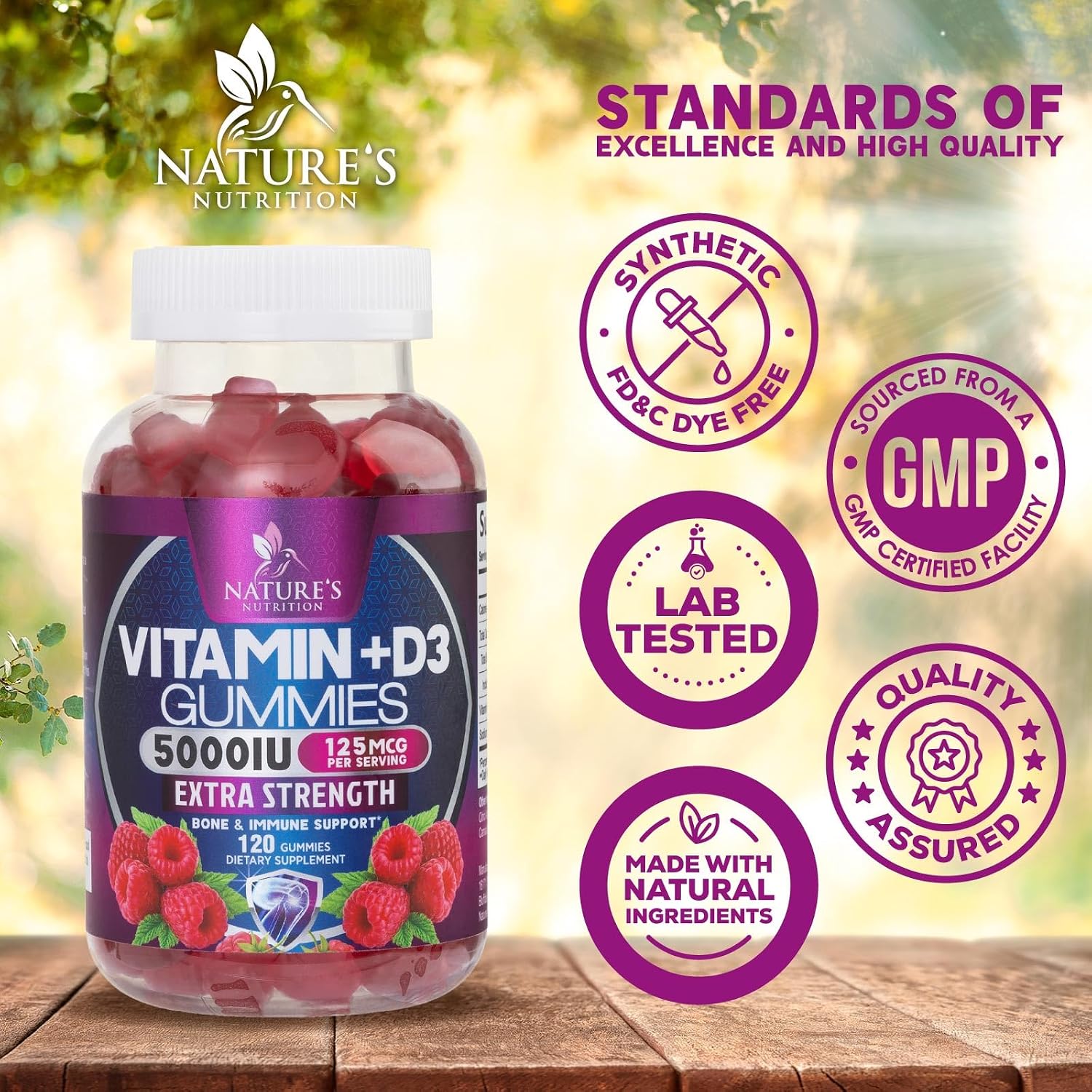Suplemento de Vitamina D3 en Gominolas - 5000 UI por ración (120 gominolas)