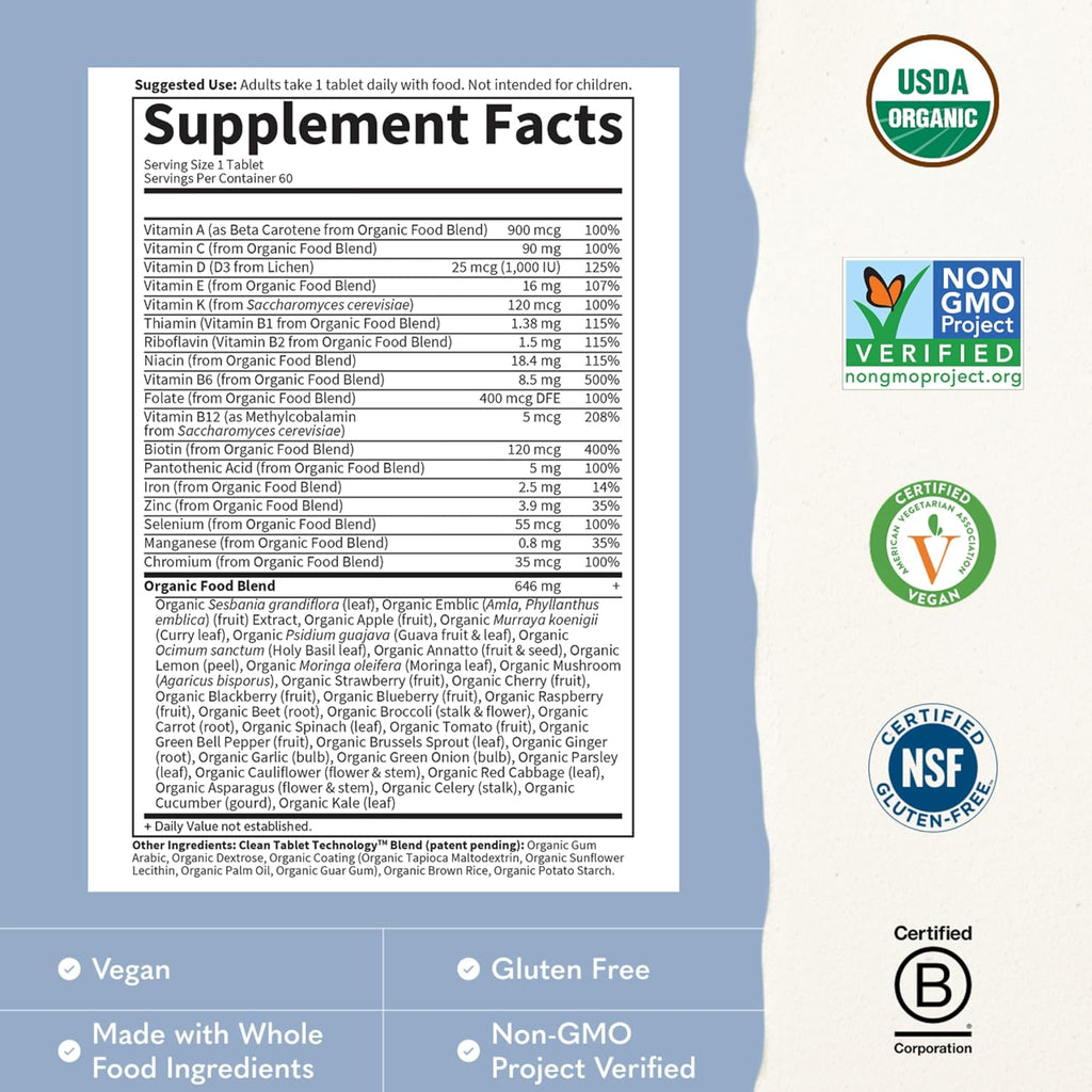 Garden of Life Once Daily Multivitamínico para Hombres - Alimentos Integrales, Orgánico, 60 Comprimidos