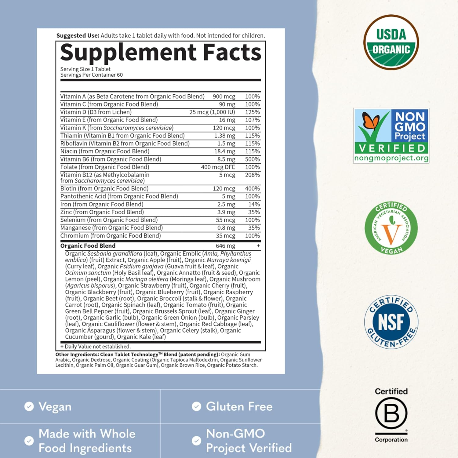 Garden of Life Once Daily Multivitamínico para Hombres - Alimentos Integrales, Orgánico, 60 Comprimidos