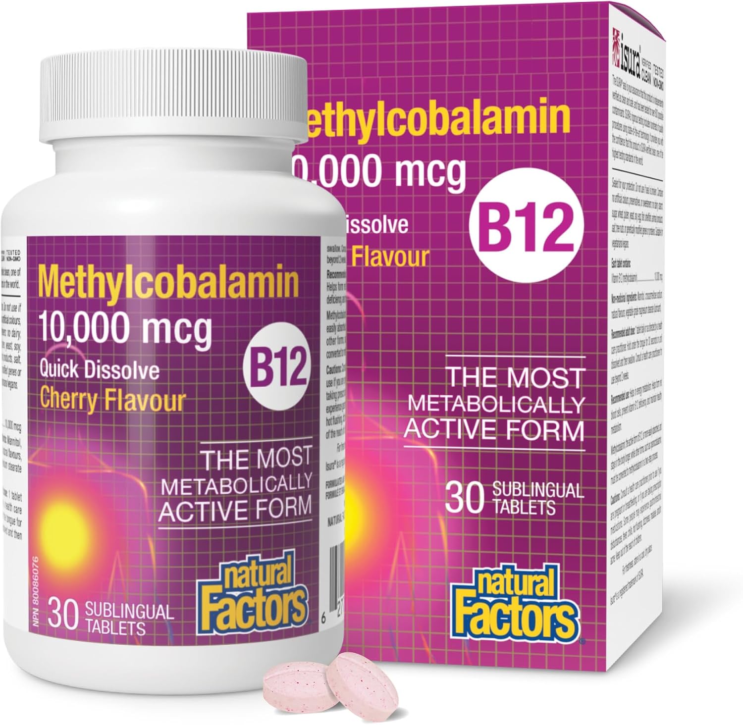 Natural Factors Methylcobalamin 10.000 mcg - Vitamina B12 metabólicamente activa - 30 comprimidos masticables