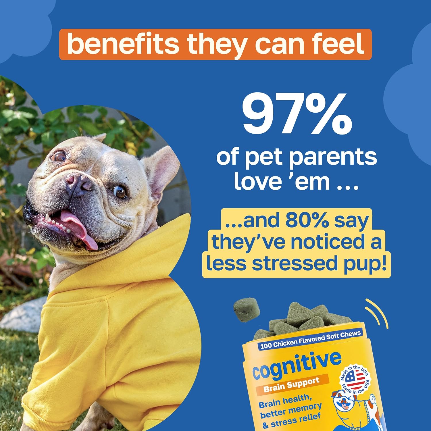 Happy Paws Cognitive Taurine Supplement for Dogs - Soft Chews con Espirulina, CoQ10 y Vitaminas B