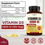 NEW AGE Vitamin D3 5000 IU (125mcg) - 360 Cápsulas Blandas | Apoyo Inmunológico y Salud Ósea