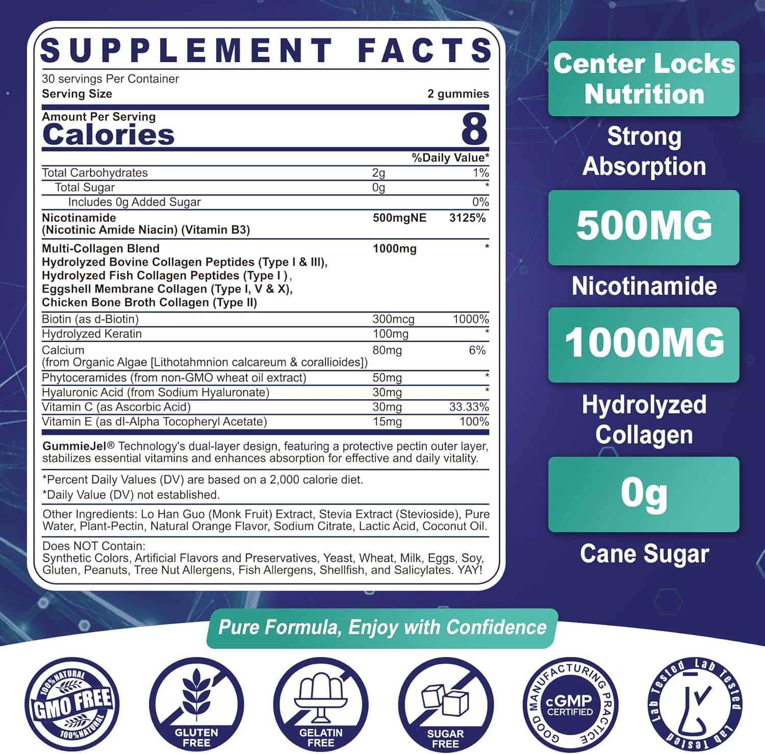NEVISS Nicotinamide 500mg Gummies - Suplemento de Vitamina B3 con Colágeno