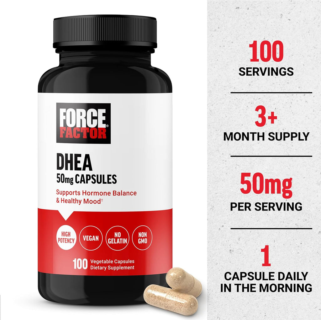 Force Factor DHEA 50mg, 100 Cápsulas Vegetales para Apoyar el Equilibrio Hormonal