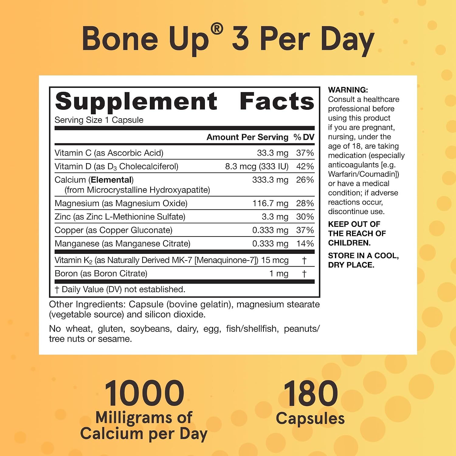 Jarrow Formulas BoneUp Three Per Day – Densidad ósea y nutrición esquelética – Vitamina D3, K2 (MK-7) y calcio – 180 cápsulas (60 días)