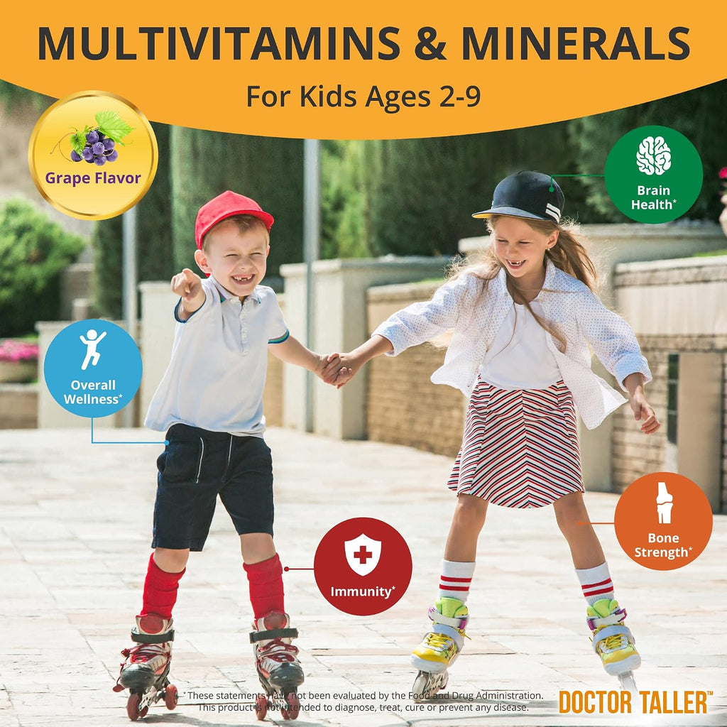 Doctor Taller Kids - Multivitamínico infantil con calcio, 90 comprimidos masticables sabor uva