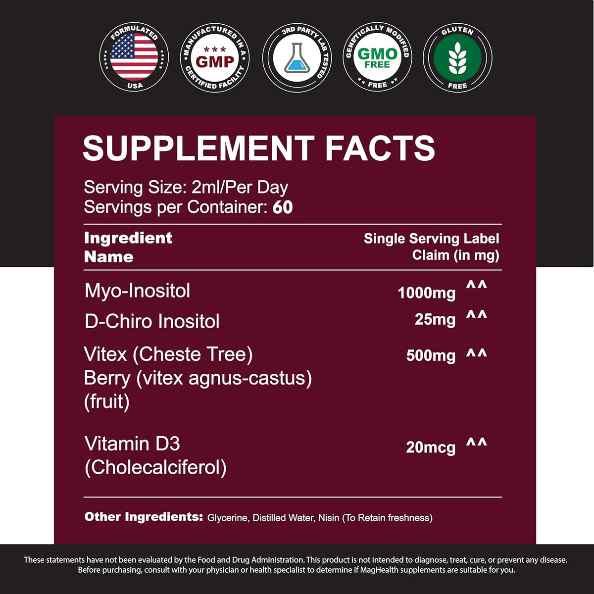 Myo-Inositol y D-Chiro Inositol Gotas Líquidas 40:1 con Vitex y Vitamina D3 - 118 ml – Image 3
