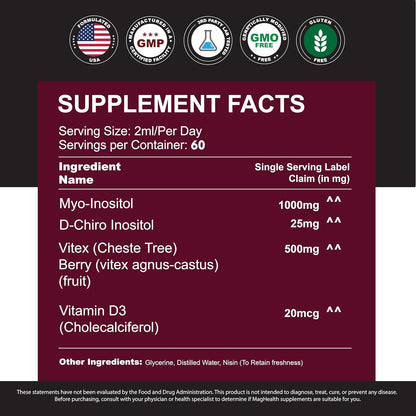 Myo-Inositol y D-Chiro Inositol Gotas Líquidas 40:1 con Vitex y Vitamina D3 - 118 ml – Image 3