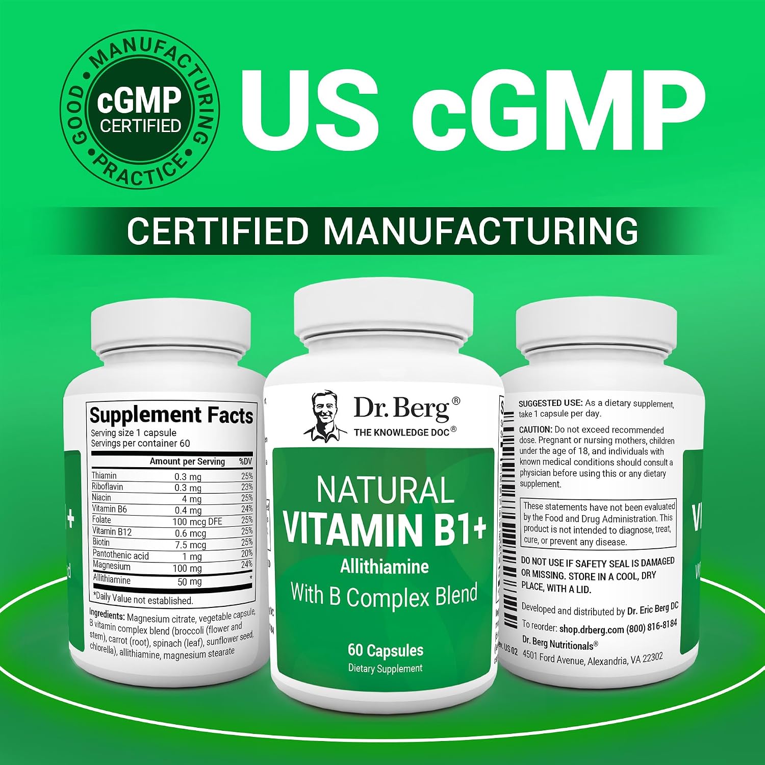 Dr. Berg Complejo de Vitaminas B1, B6, B12 con Allithiamine - 60 Cápsulas