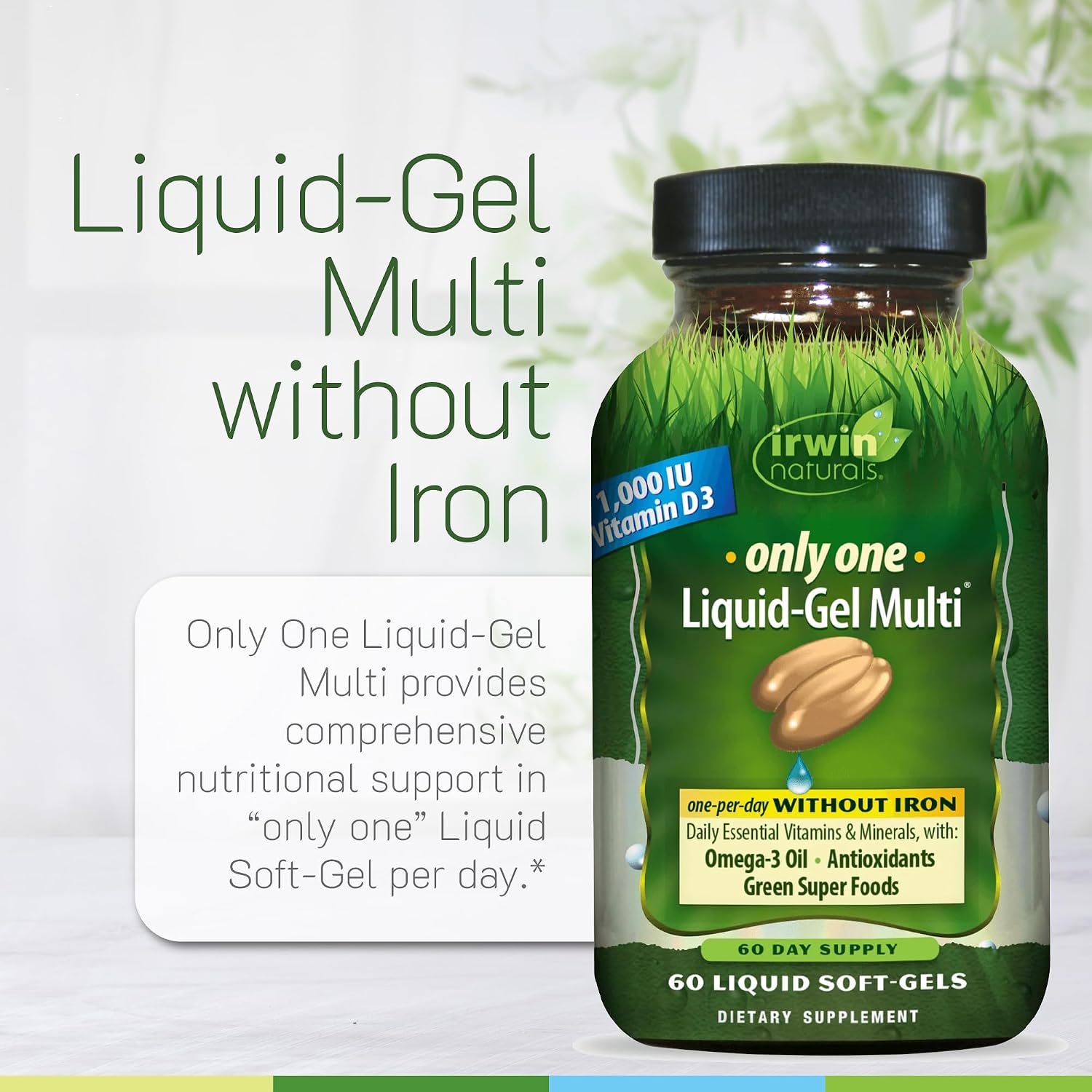 Irwin Naturals Only One Liquid-Gel Multi Iron-Free – 60 Liquid Softgels – Daily Nutritional Support