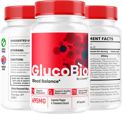 (3 Paquetes) GlucoBio Cápsulas - Fórmula Avanzada Oficial de Gluco Bio - Píldoras de Apoyo Máximo, Suplemento Natural de Gluco Bio para la Salud y el Bienestar General, 180 Cápsulas para 3 Meses