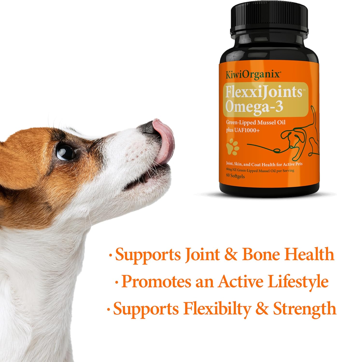 FlexxiJoints Omega-3 para Perros - Aceite de Mejillón de Labios Verdes (60 Cápsulas Blandas)