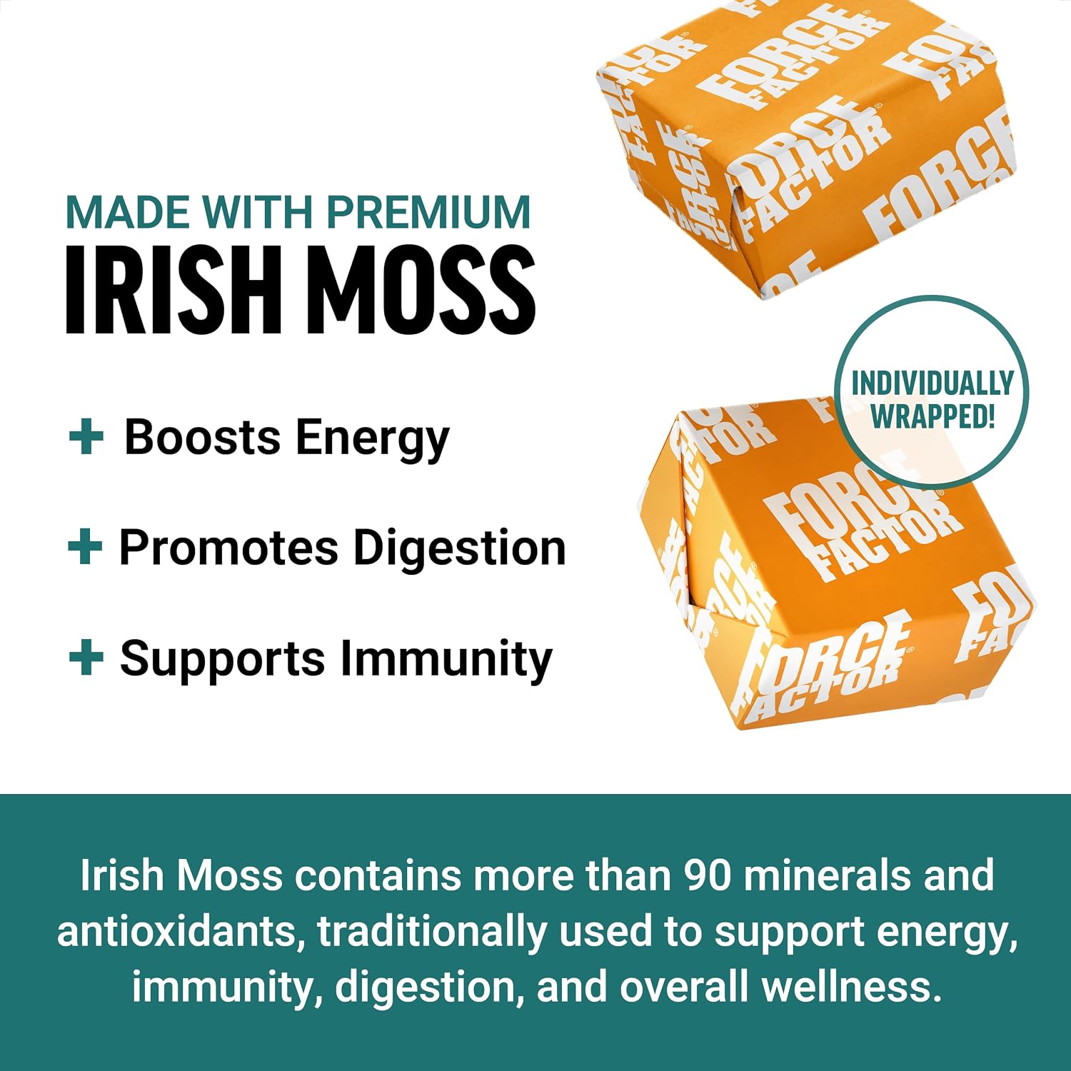 Force Factor Sea Moss Soft Chews, Gominolas de Musgo Irlandés, Sabor Caramelo Salado, 90 Gominolas (Pack de 3)