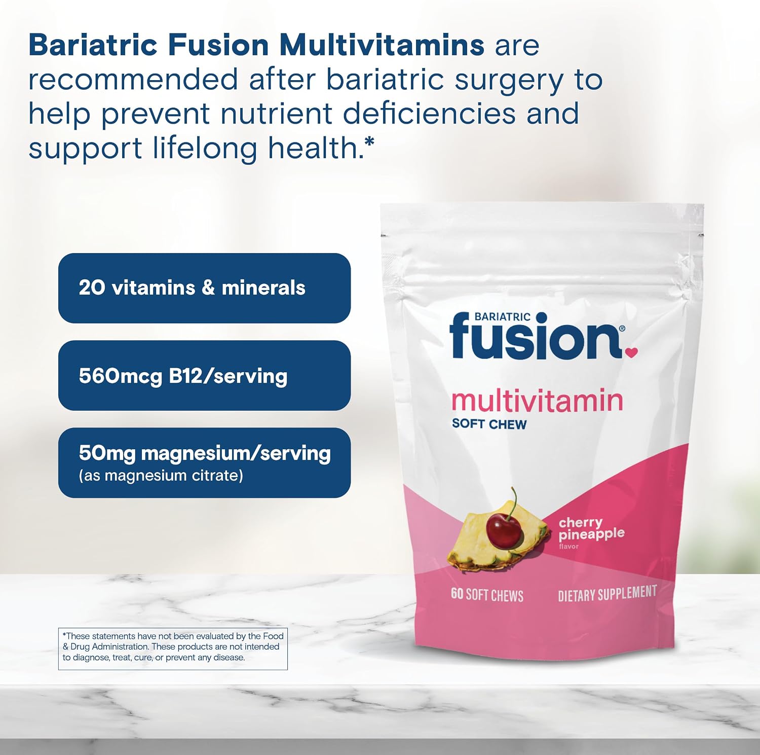 Bariatric Fusion Multivitamínico Masticable Bariátrico - Sabor Piña Cereza - 60 Unidades