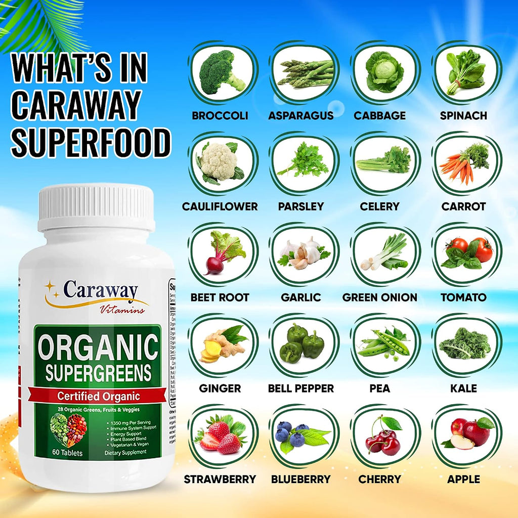 Caraway Vitamins Organic Superfoods Greens Complex - 60 Comprimidos Veganos