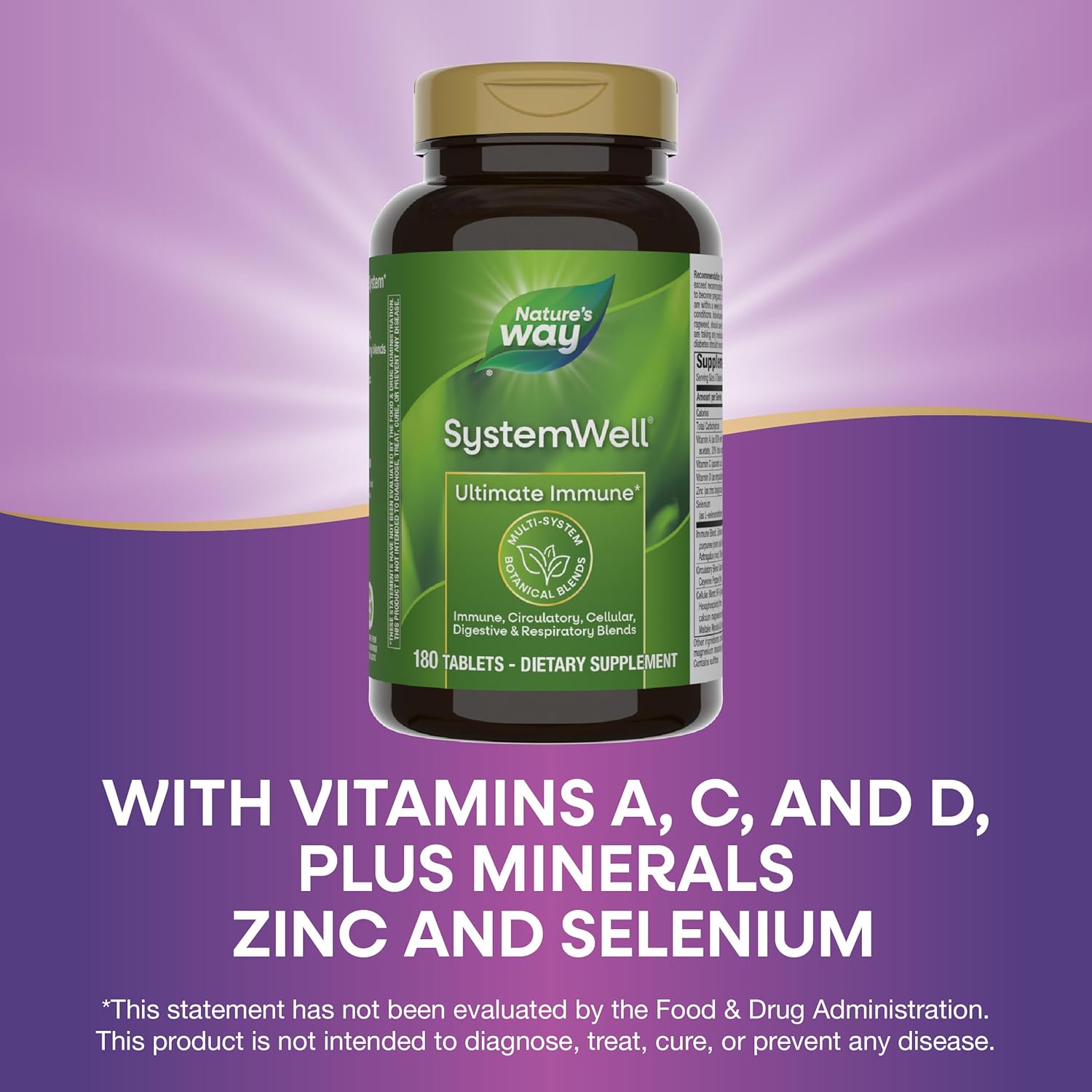 Nature's Way SystemWell Ultimate Immune - Apoyo Inmunológico con Vitaminas C, A, D, Zinc y Selenio, 180 Comprimidos