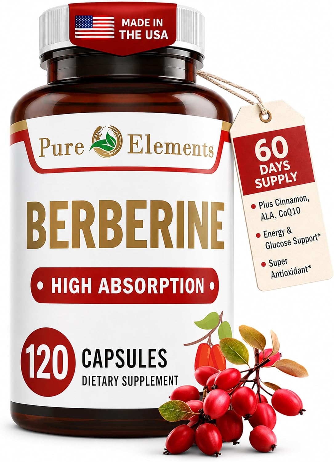 Berberina 500mg Complejo con ALA, CoQ10, Cúrcuma y Más - 60 Cápsulas