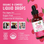 MARYRUTH'S Organics Complejo B | Gotas Líquidas de Vitaminas B | Biotina | B12 | Niacina | Folato | Apoyo Metabólico | Vegano | Orgánico | Sin Gluten
