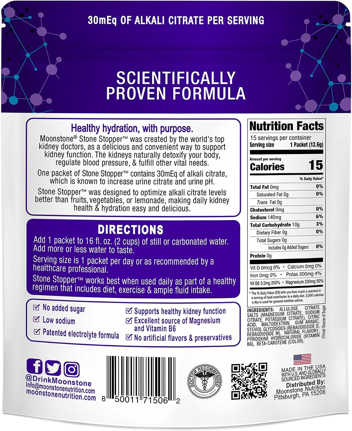 Moonstone Stone Stopper Drink Mix Limonada - Prevención de Cálculos Renales - 15 Días