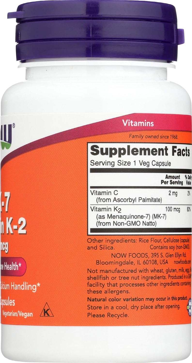 NOW Foods Vitamin K-2 MK-7 100 mcg, 60 Cápsulas Veganas