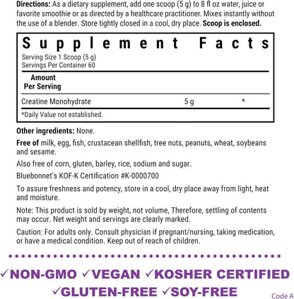 BlueBonnet Nutrition Creatina Monohidrato Micronizada 5g – Sin Sabor, 300g, 60 Servicios – Image 2