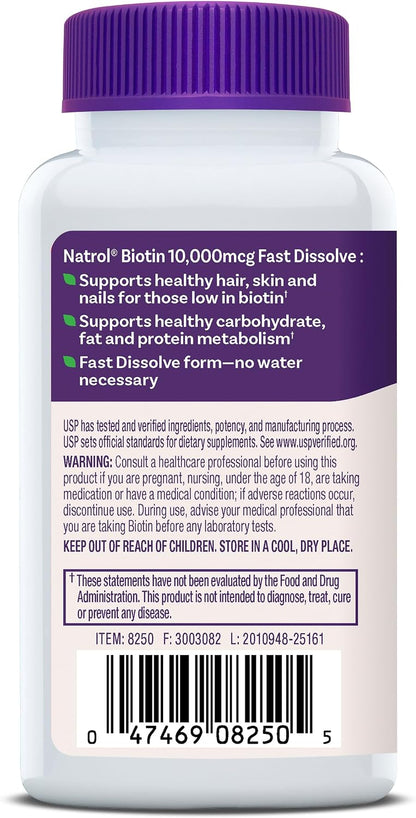 Natrol Biotin 10.000 mcg Comprimidos de – Contribuye al funcionamiento normal del sistema nervioso. – Image 2