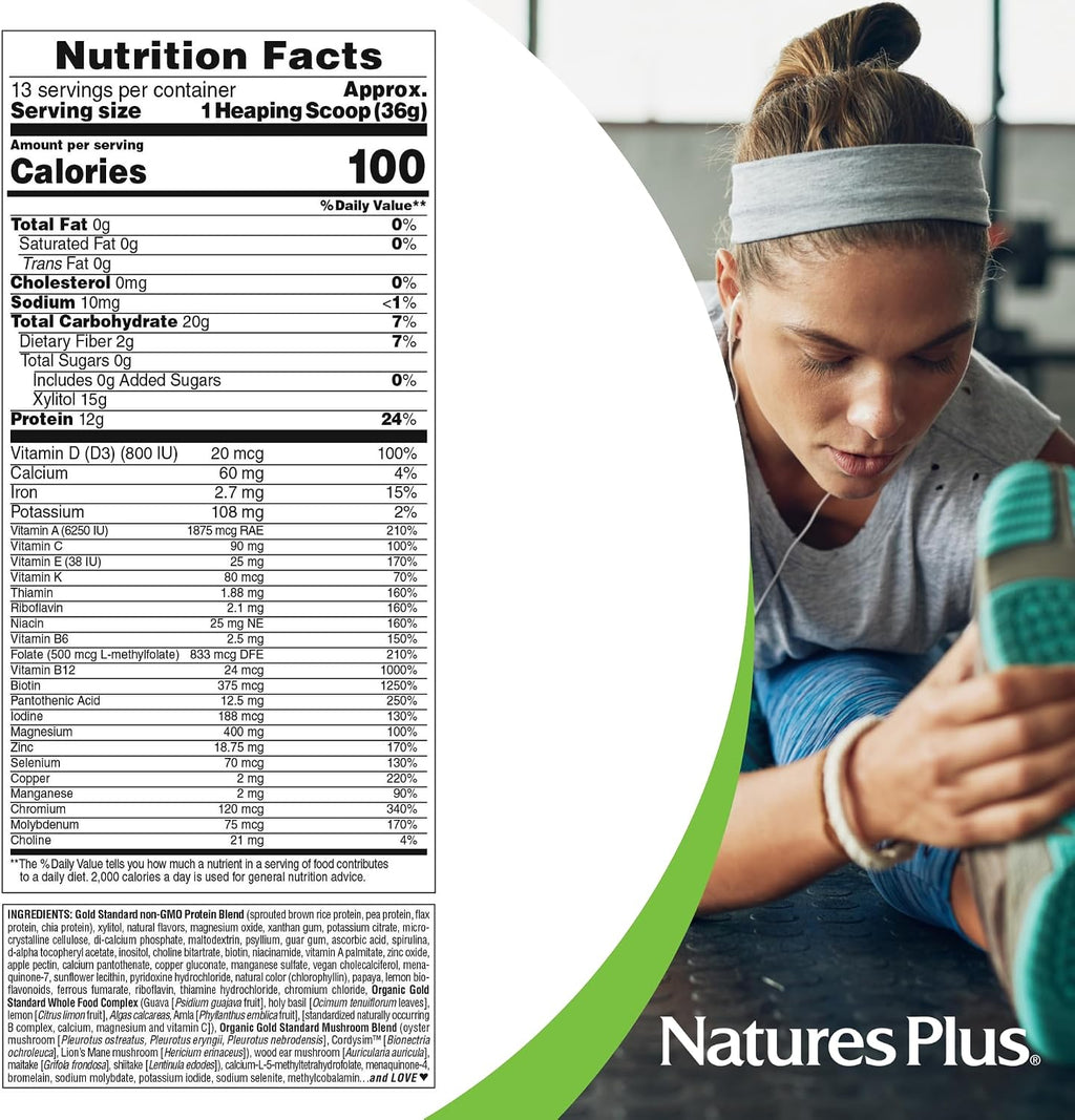 NaturesPlus SPIRU-TEIN GOLD Vainilla - Proteína vegetal en polvo con vitaminas y minerales (467 g)