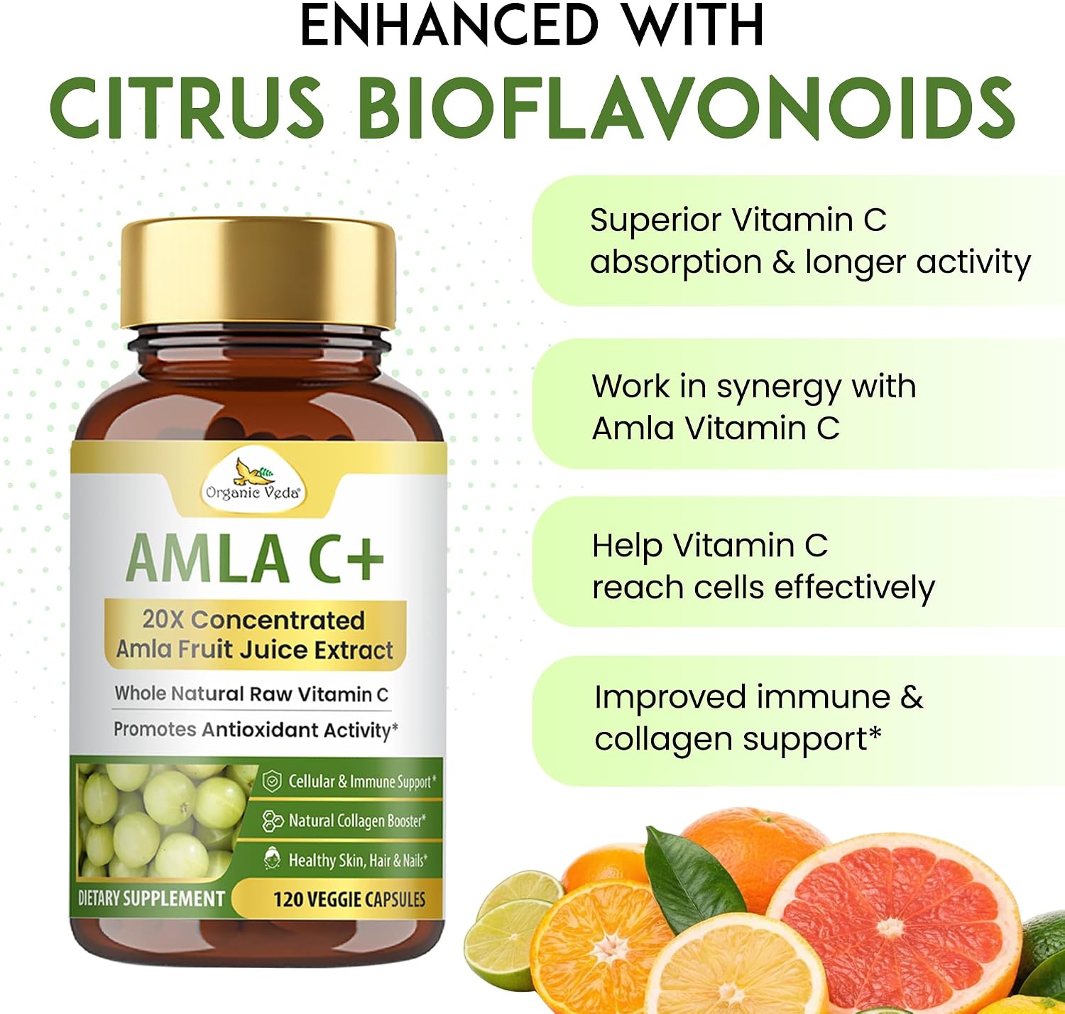 Organic Veda Amla + Cápsulas - Extracto Concentrado de Amla 20X con Vitamina C Natural