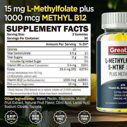 Gominolas de Metilfolato L con B12 Metilada - 5-MTHF 15 mg + Metilcobalamina 1000 mcg - 60 Gominolas Sin Azúcar – Image 7