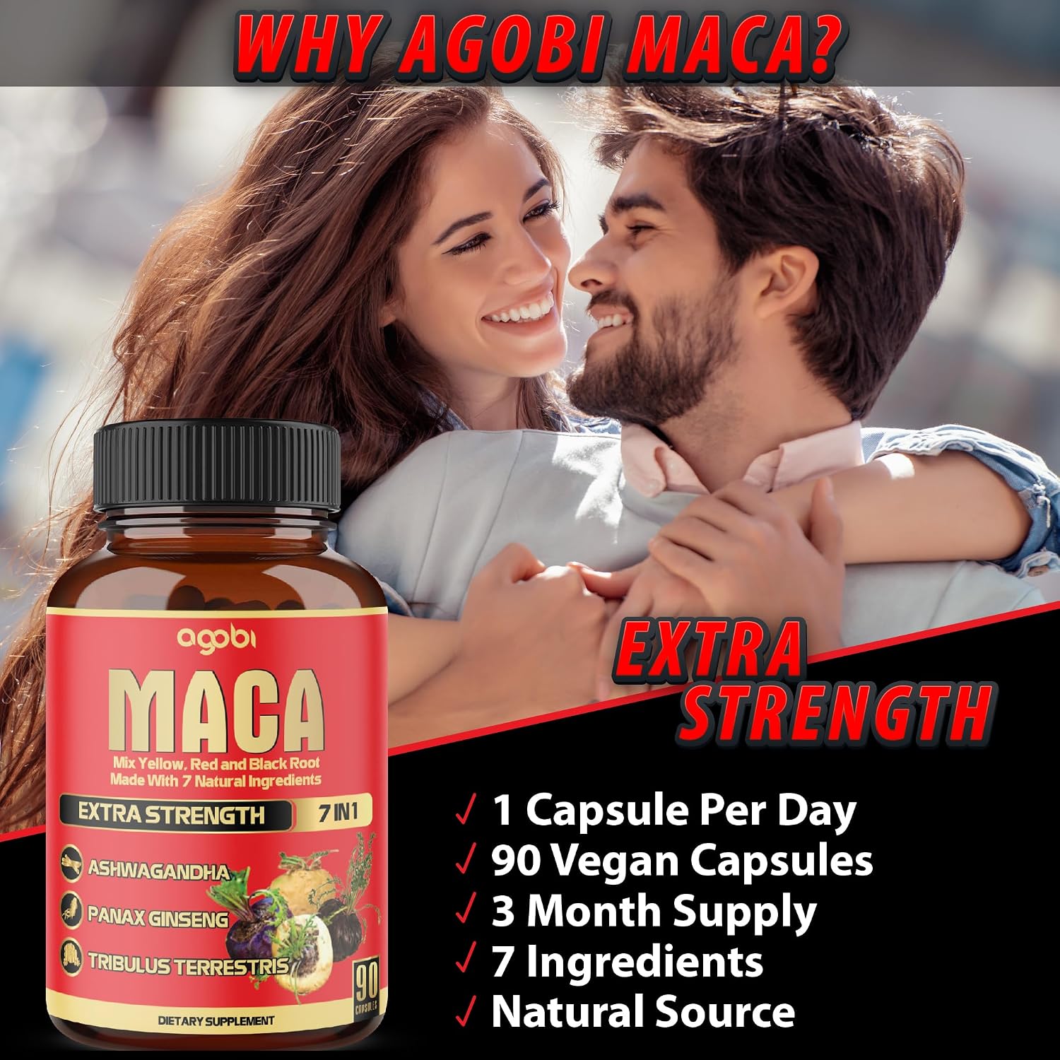 Agobi Maca Root Cápsulas - Suplemento Herbal 7 en 1, 90 Cápsulas Veganas
