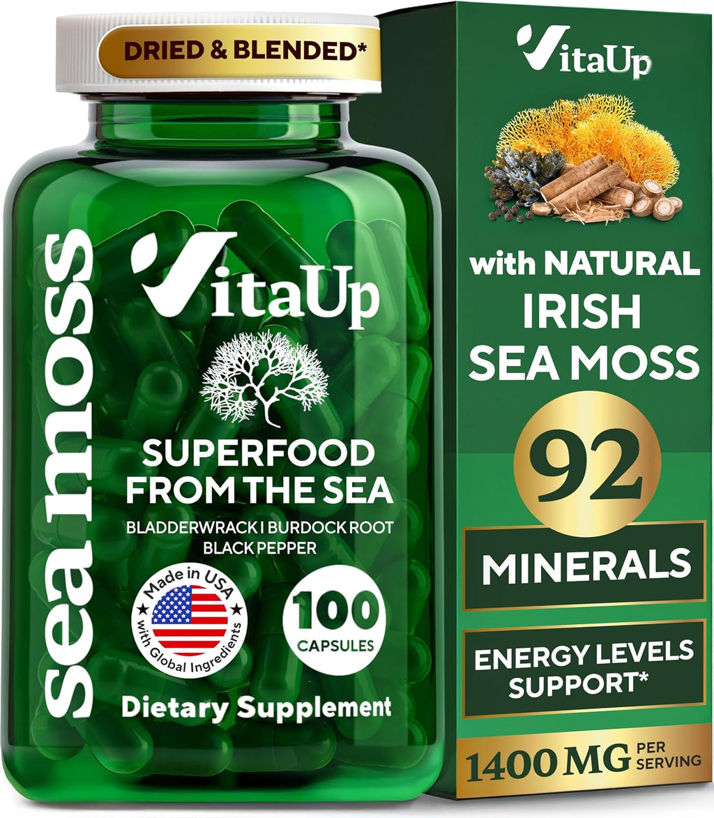Cápsulas de Musgo de Mar Irlandés Silvestre con Bardana y Fuco - 60 Cápsulas Veganas - VitaUp