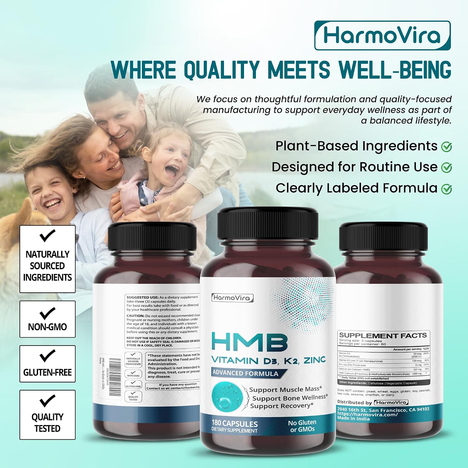 HarmoVira Liposomal HMB con Vitamina D3, K2 y Zinc – Fórmula Avanzada – 180 Cápsulas