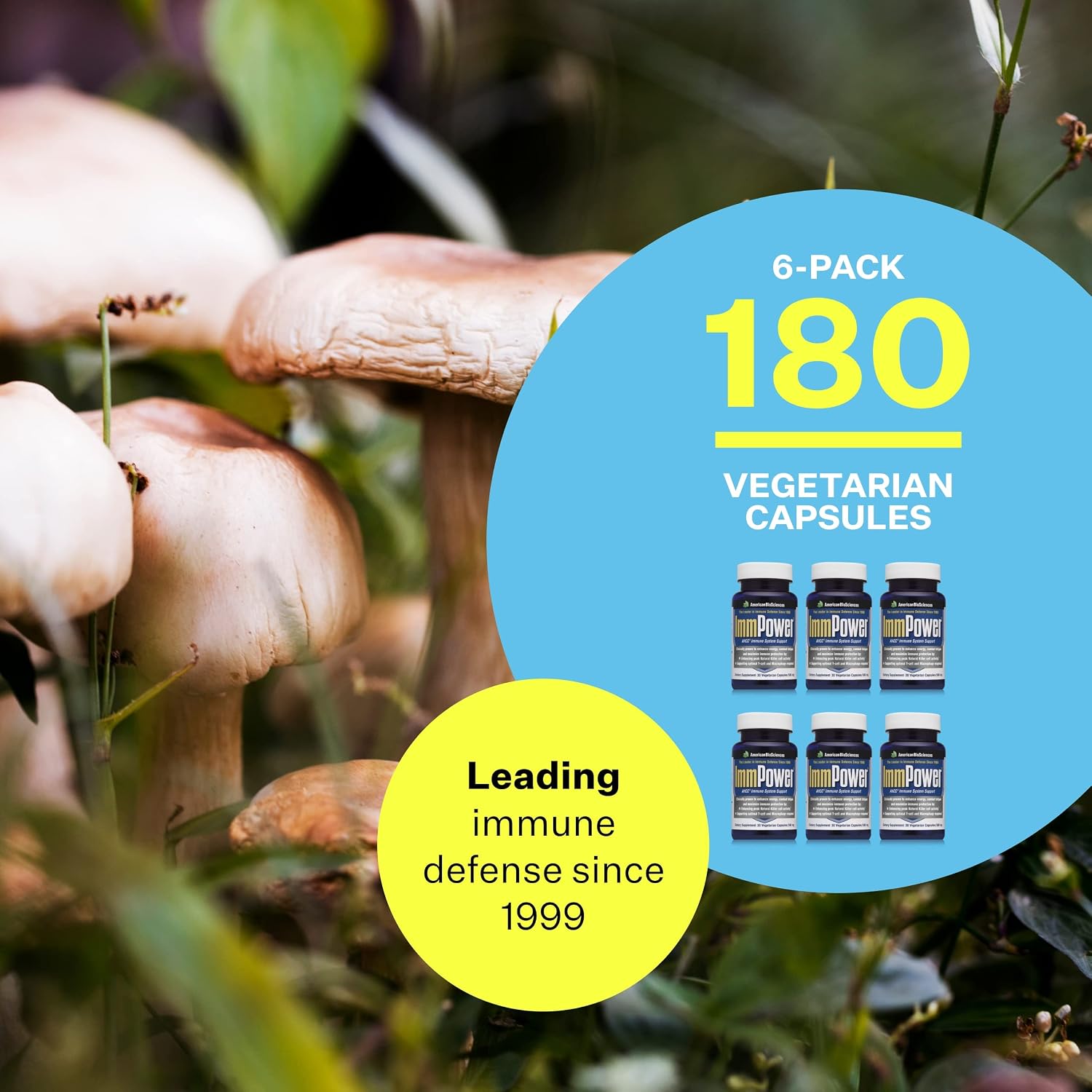 ImmPower AHCC Mushroom Supplement 6-Pack, 30 Vegetable Capsules, 500 mg