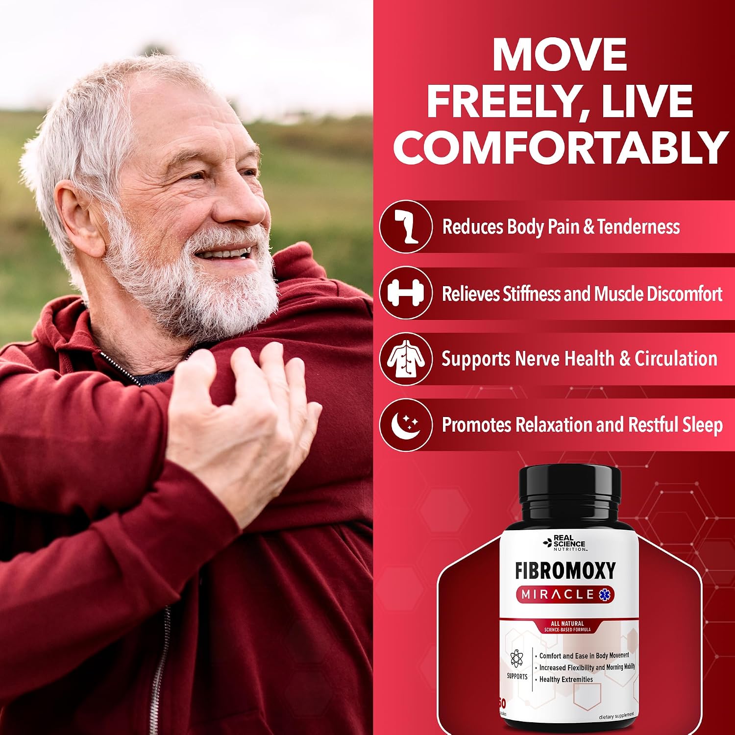 Real Science Fibromoxy Miracle – Suplemento Natural para el Alivio de la Fibromialgia con Vitaminas B6, B12, C, D, K y Óxido Nítrico, 60 Cápsulas