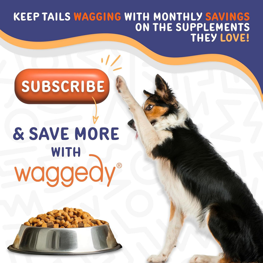 Waggedy Omega Max Chews para perros con aceite de salmón y linaza, 60 unidades.