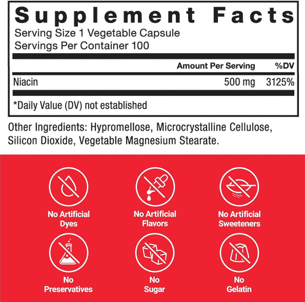 Force Factor Niacina Vitamina B3 500mg – 100 Cápsulas Vegetales