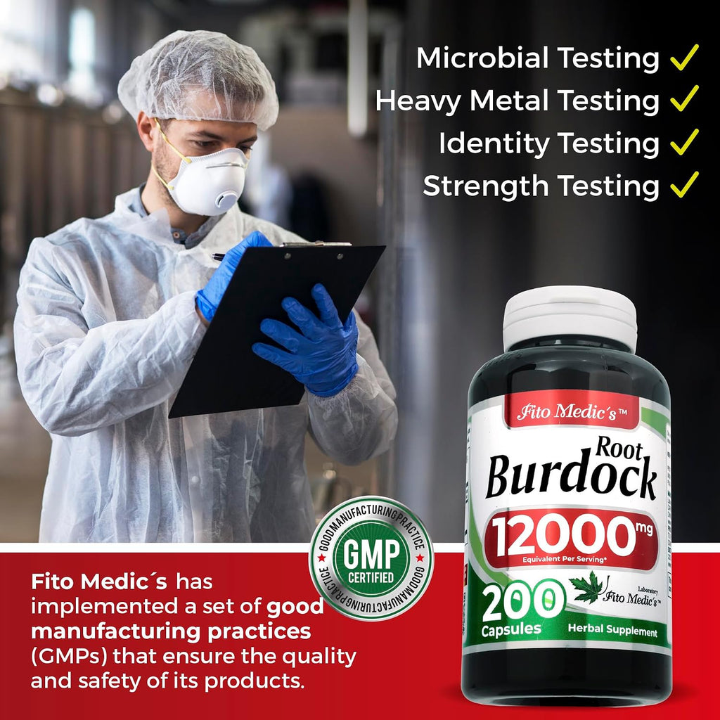 FITO MEDIC'S Lab Raíz de Bardana Orgánica - 200 Cápsulas - 12000 mg - Alta Absorción