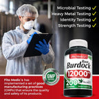 FITO MEDIC'S Lab Raíz de Bardana Orgánica - 200 Cápsulas - 12000 mg - Alta Absorción