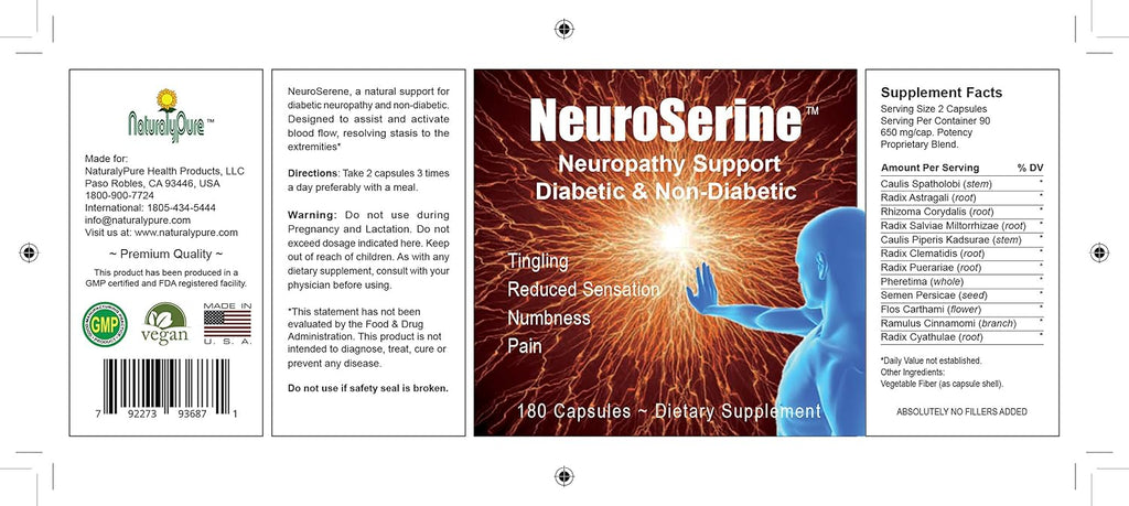 NeuroSerine - Fórmula de Apoyo Nervioso con Ingredientes Naturales, 180 Cápsulas Veganas
