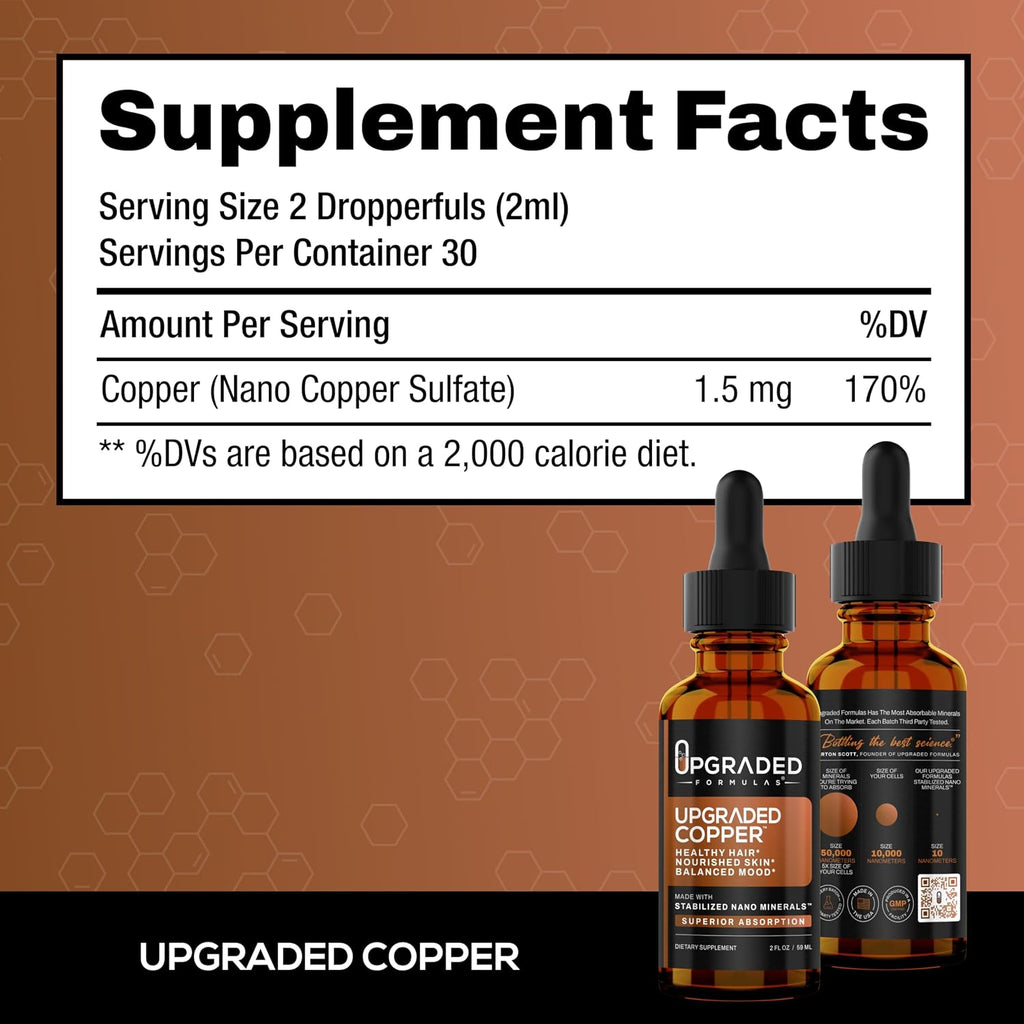 Upgraded Formulas Cobre Líquido con Nano Minerales - Cabello Saludable, Piel Nutrida y Equilibrio - Vegano, Paleo (60 ml)