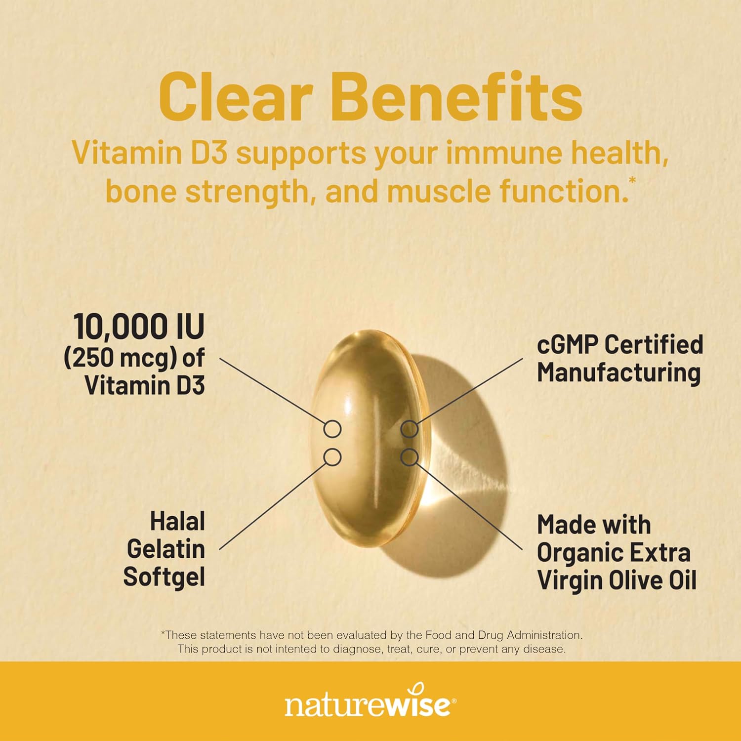 NatureWise Vitamina D3 10.000 UI (250 mcg) - 90 Cápsulas Blandas