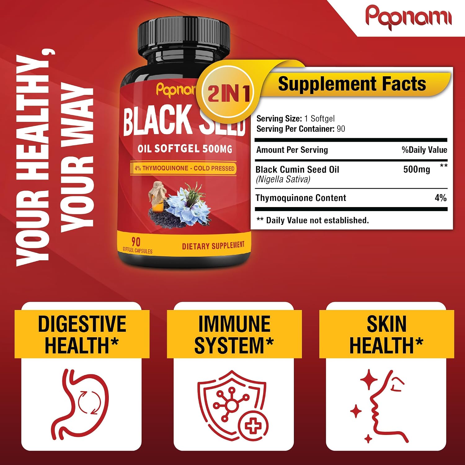 Papnami Premium Aceite de Semillas Negras en Cápsulas Blandas - 90 Cápsulas (3 Meses)