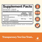 American Standard Supplements Vitamina D3 5000 IU + K2 (MK7) 200 mcg, 120 Cápsulas - Sin Gluten, No GMO, 120 Días