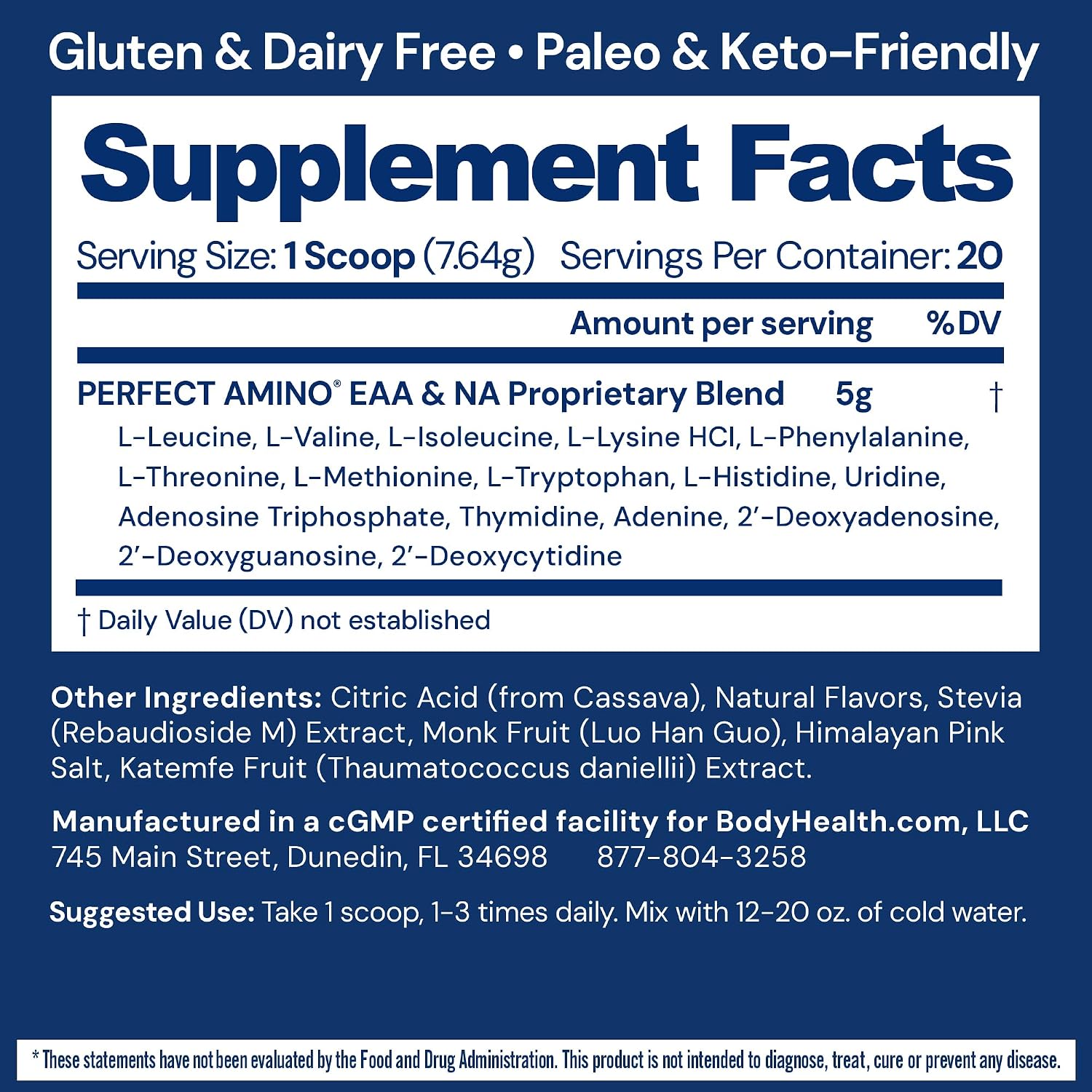BodyHealth PerfectAmino - BCAA y EAA en Polvo - Sabor Lima Limón - 20 Servicios