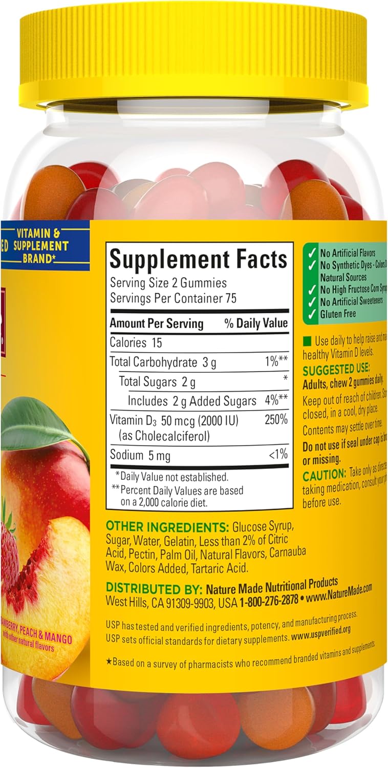 Nature Made Vitamina D3 2000 UI Gomitas para Adultos (150 unidades)