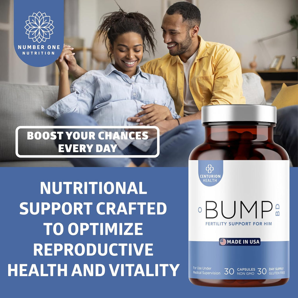 Centurion Health Bump BD - Suplemento de Fertilidad Masculina con Selenio, CoQ10, L-Metilfolato, DHA+EPA, 30 Cápsulas