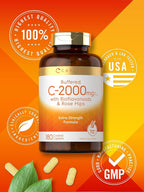 Carlyle Vitamina C Tamponada 2000 mg con Bioflavonoides y Escaramujo – 180 Comprimidos